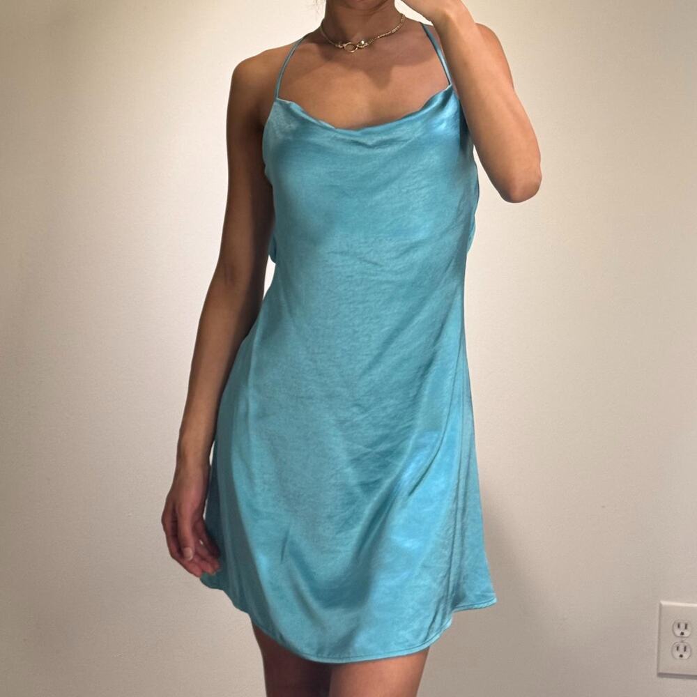 Turquoise Silky Mini Dress